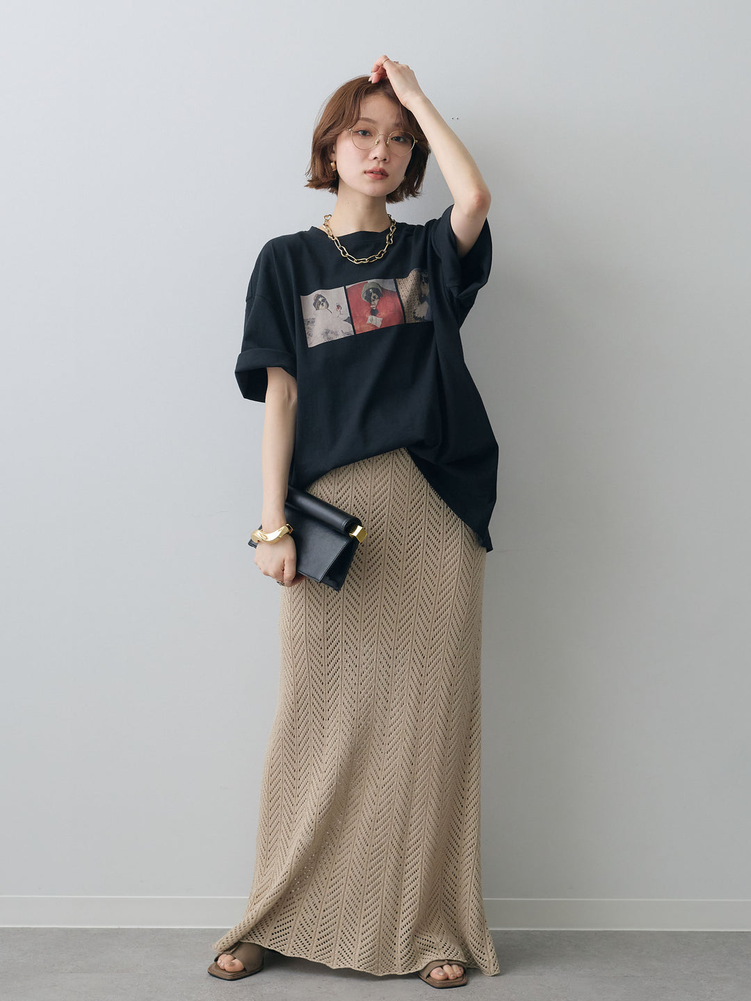 [SET]スリードッグフォトボックスTEE+クロシェシアーセミフレアスカート(2set)