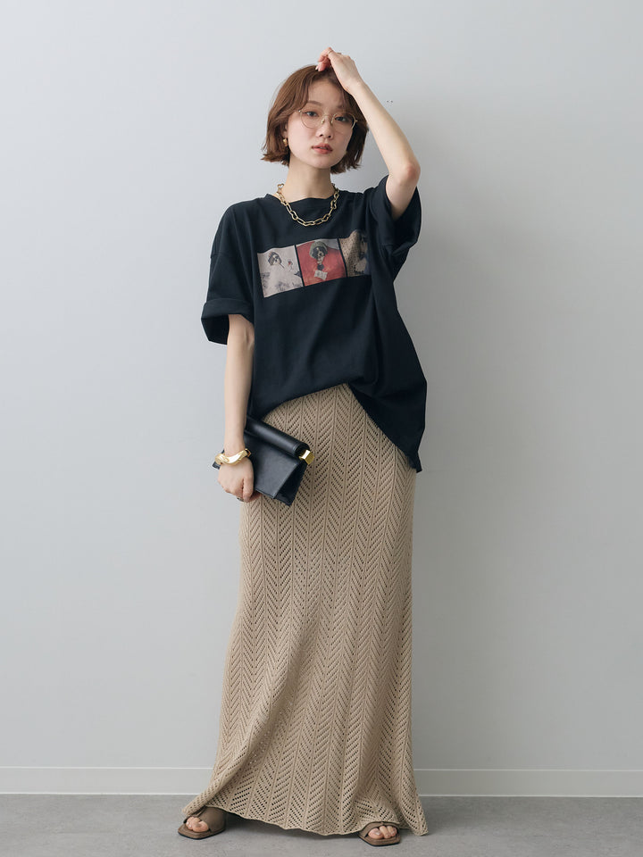 [SET]スリードッグフォトボックスTEE+クロシェシアーセミフレアスカート(2set)