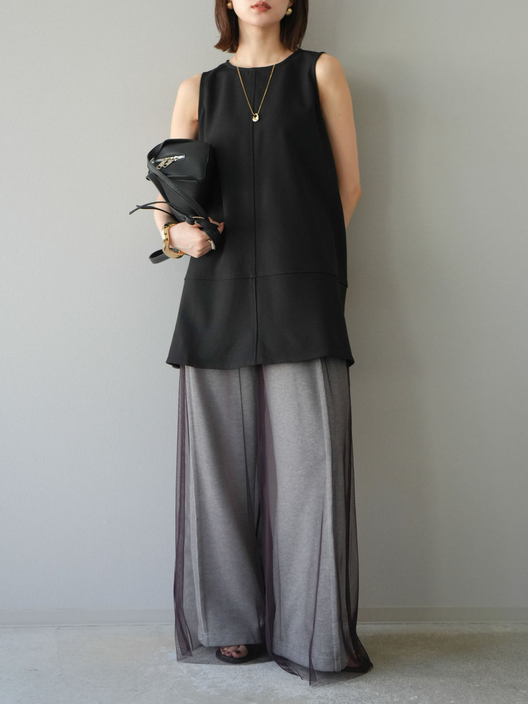 [予約]チュールワイドパンツ/ブラウン