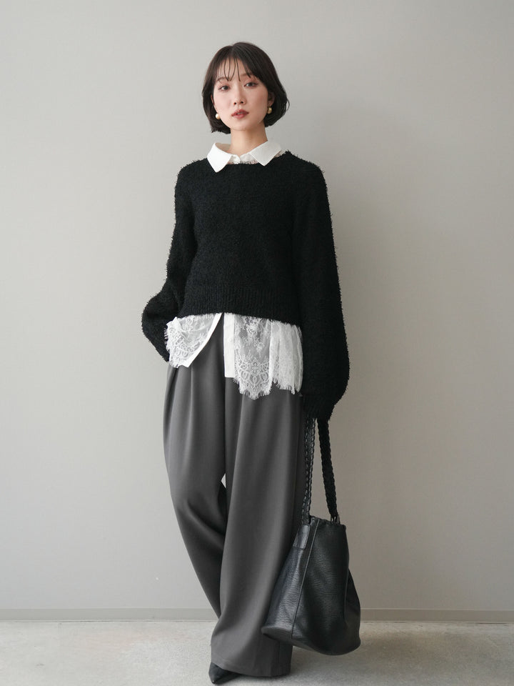 [予約]ウエストレースタックワイドパンツ/gray