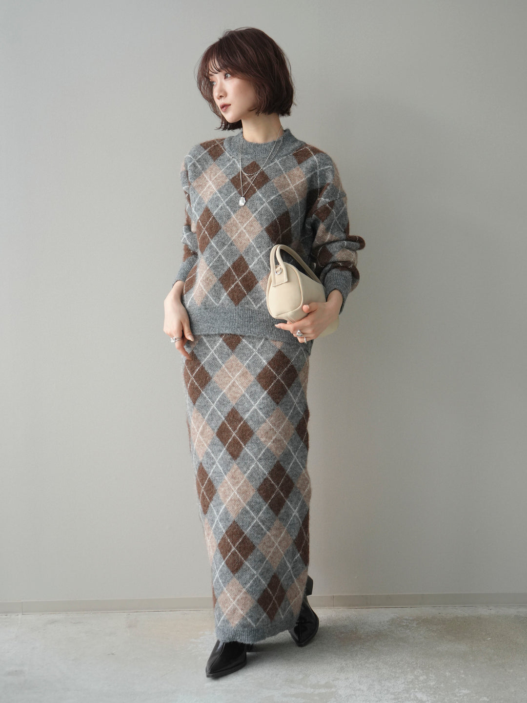[SET]アーガイルニットプルオーバー&ロングスカートSET UP(2set)