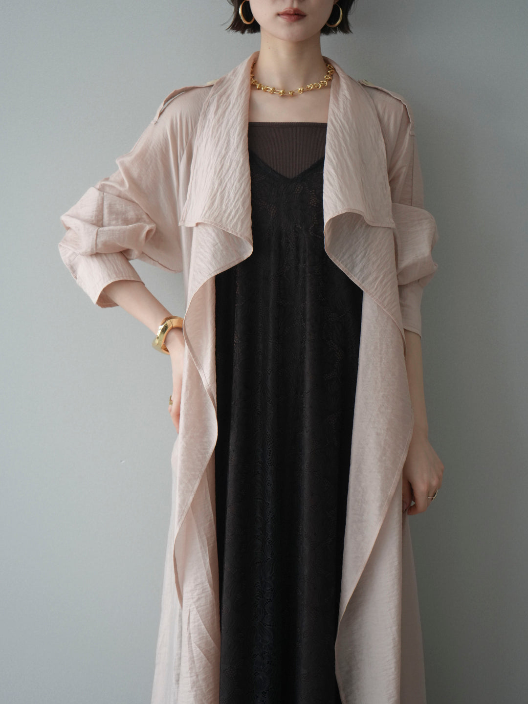 [予約]サテンレースレイヤードキャミワンピース/brown