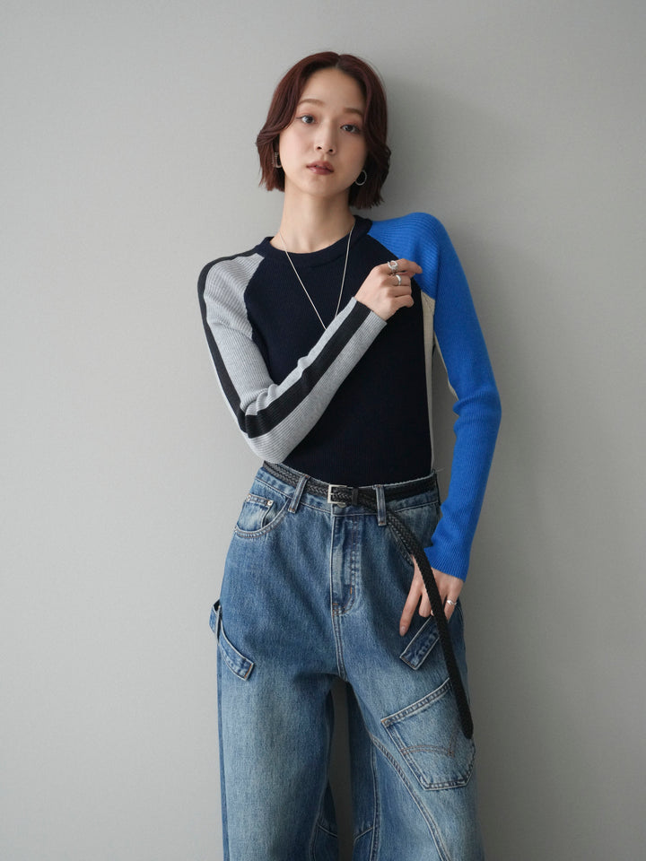 [SET]バイカラーラグランニットトップス+選べるアクセセット(2set)