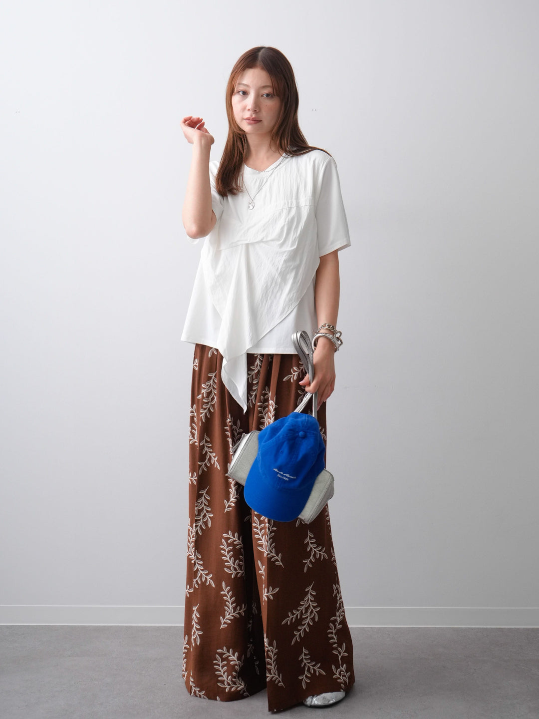 [SET]ラッフルドッキングTEE+リーフプリントタックワイドパンツ(2set)
