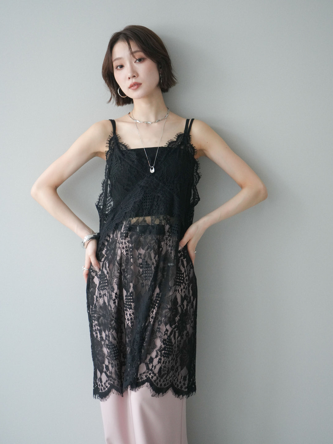[予約]総レースチュニックキャミソール/black