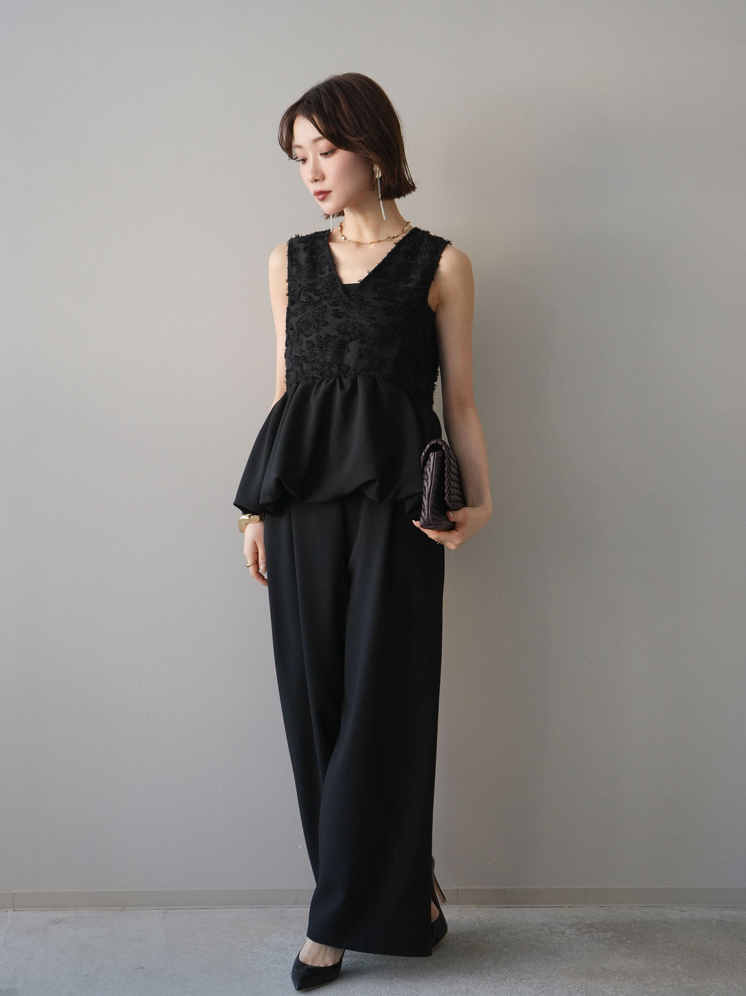 [SET]ジャガードレースぺプラムドッキングサロペット+選べるアクセセット(2set)