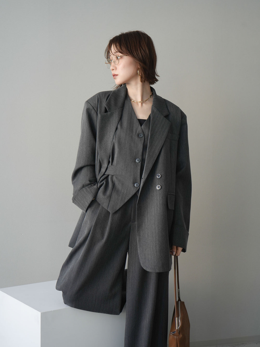 [予約]ダブルボタンヘリンボーンジャケット/black