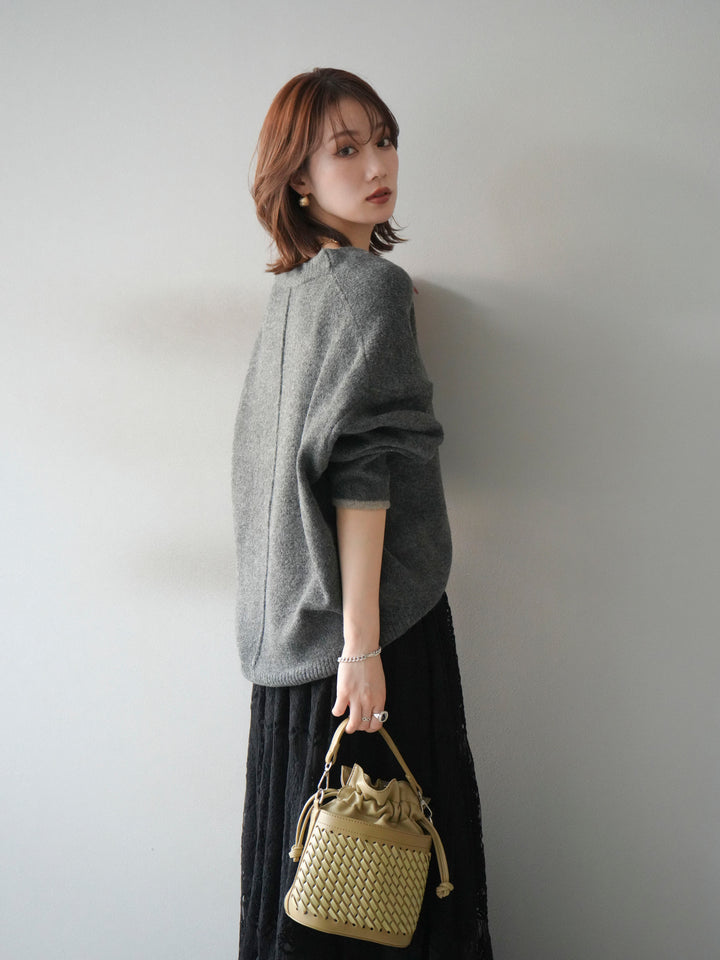 [SET]Vネック配色スリーブニットプルオーバー+選べるアクセセット(2set)