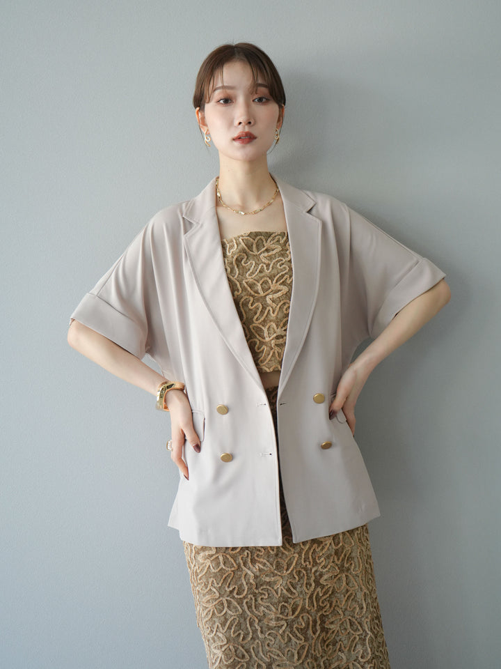 [預購] 金色扣款半身外套/米色