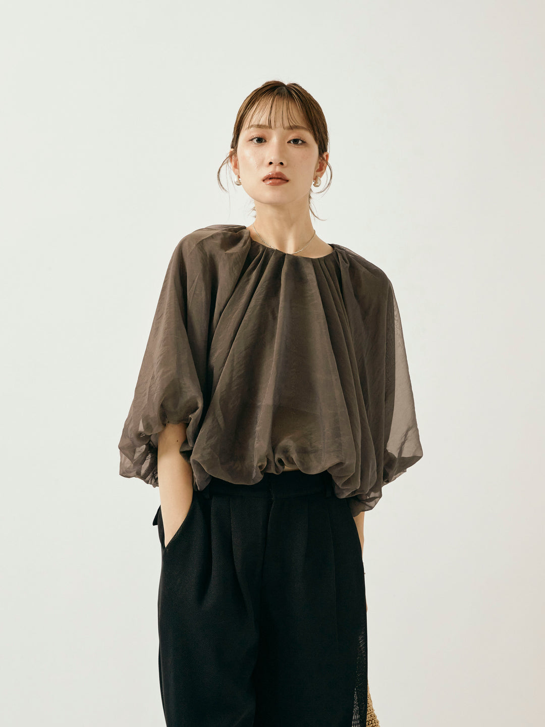 【Allure】[SET]オーガンジーバルーンショートブラウス+オーガンジーバルーンショートブラウス(2set)