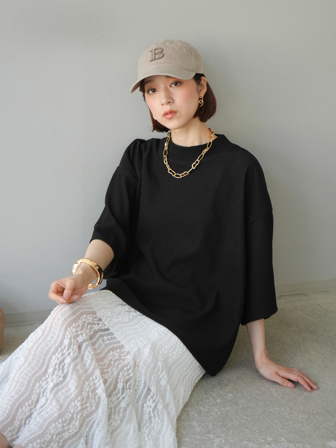 [預訂] 立領羅紋套頭衫/黑色