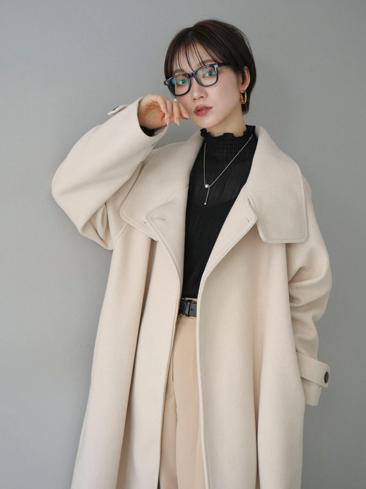 [Pre-order] Faux wool stand-up collar coat/heather ivory