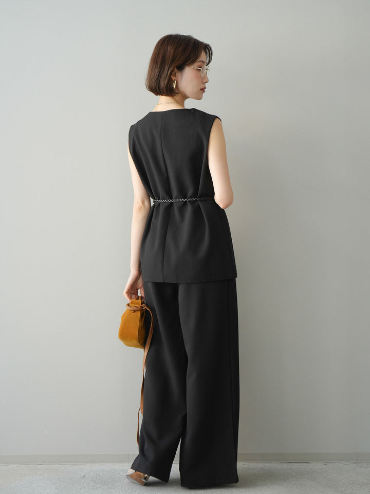 [SET]ベルト付ノースリーブトップス＆ワイドパンツSETUP