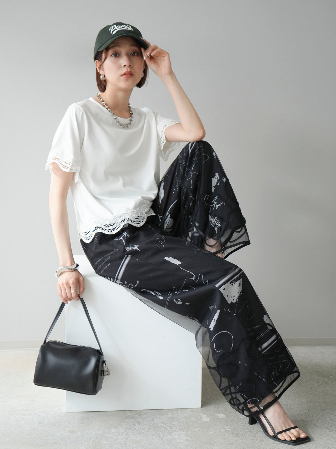 [予約]レース切替カットソー/オフ