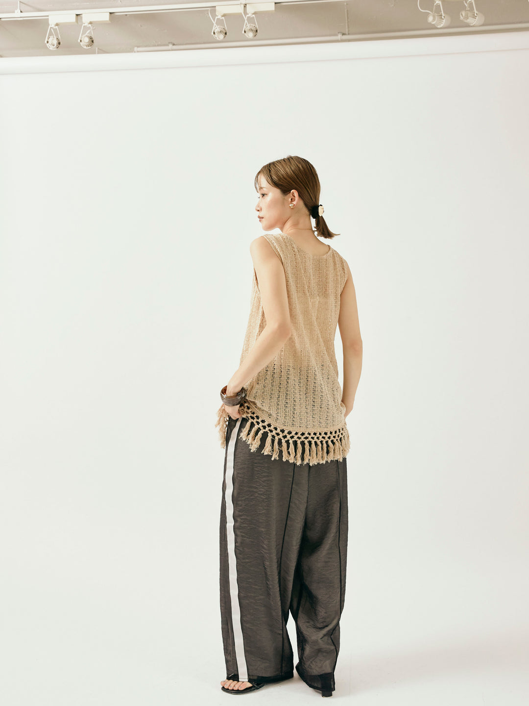 [予約]オーガンジーレイヤードサイドラインパンツ/ブラック