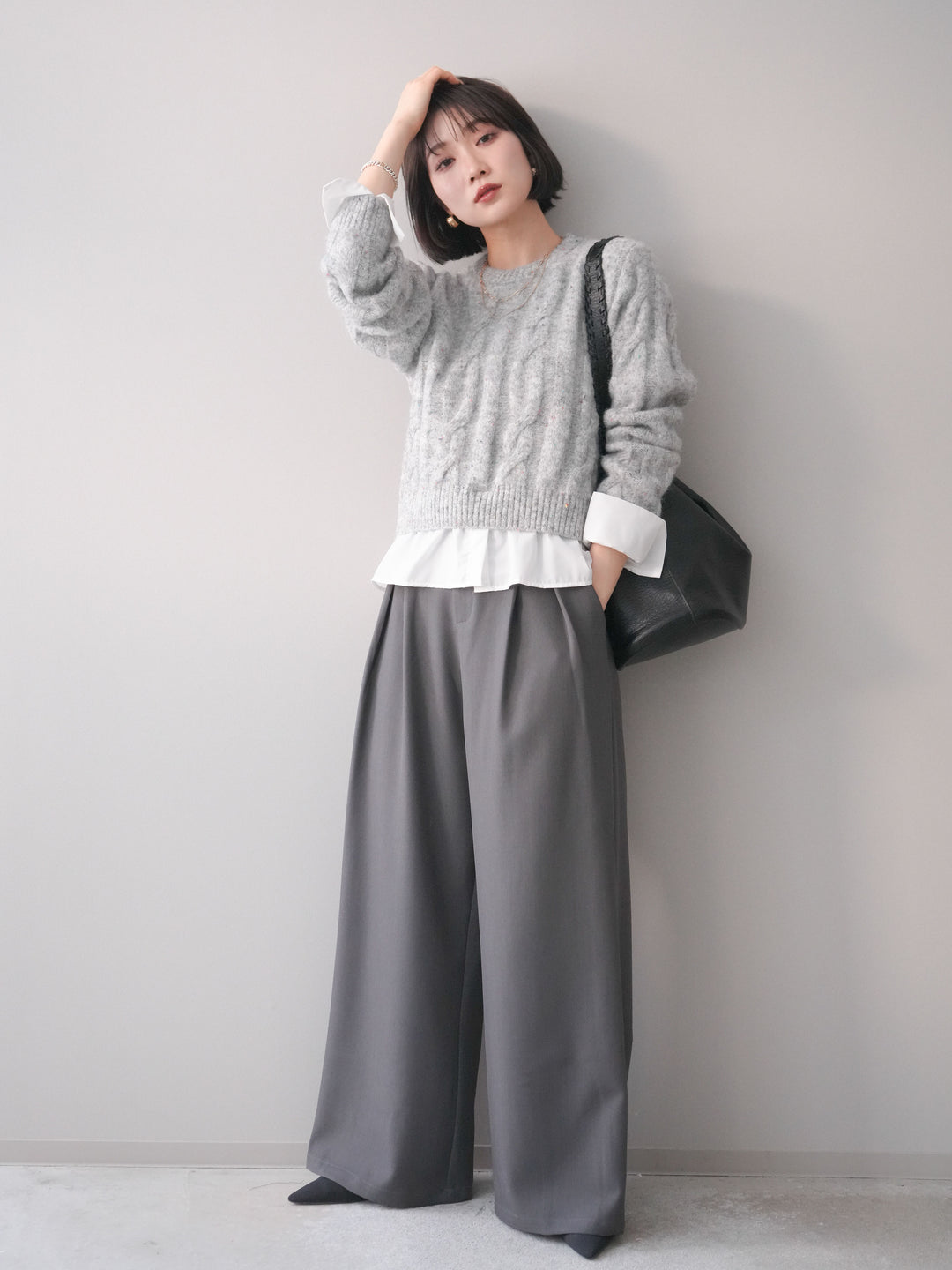 [予約]ウエストレースタックワイドパンツ/gray