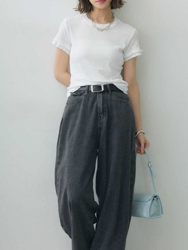 [SET]メロートリムレイヤードTEE+ニュアンスウォッシュカーブデニム(2set)
