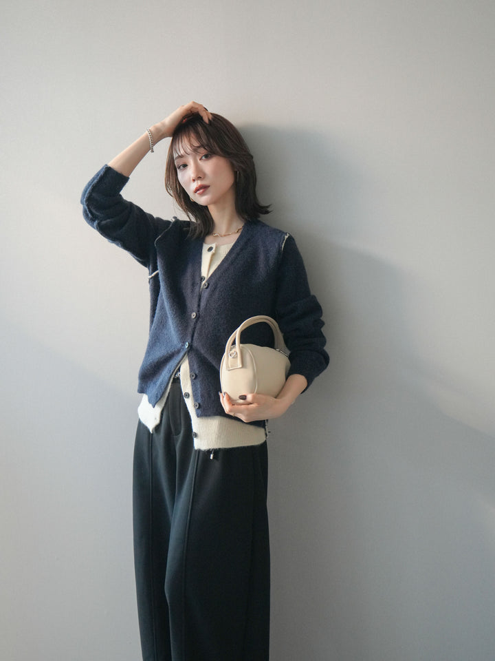 [SET]配色レイヤードニットカーディガン+選べるアクセセット(2set)