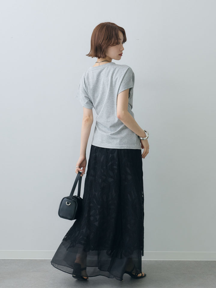 [SET]サイドノットTEE+フラワーレースレイヤードスカート(2set)