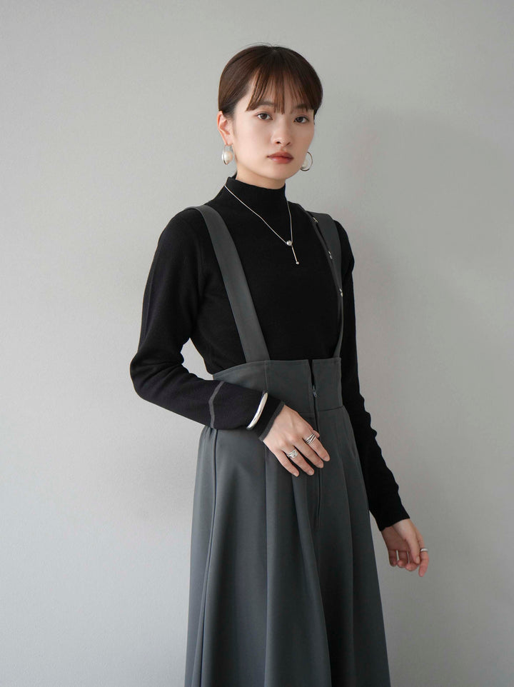 [予約]ボトルネック配色デザインボタンニットトップス/ブラック