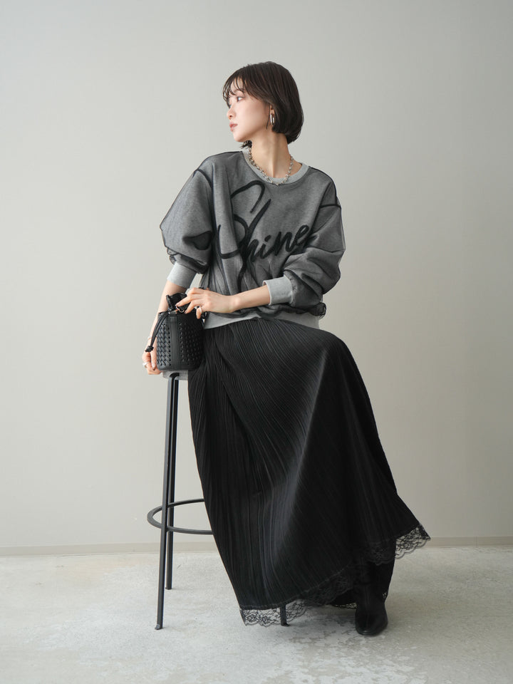 [予約]チュールレイヤードロゴスエットプルオーバー/gray