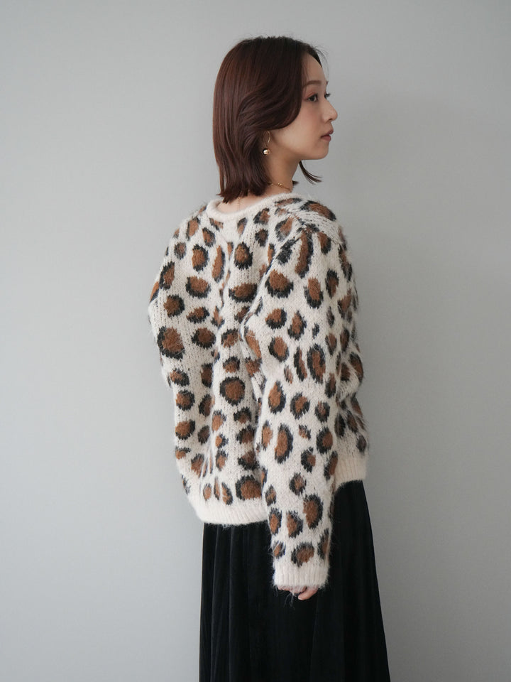 [SET]モヘアタッチレオパード柄ニットカーディガン+ワッシャーベロアプリーツスカート(2set)