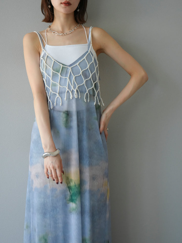 [予約タイダイ柄シアーキャミワンピース/サックス