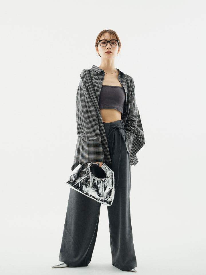 【Allure】[SET]チェックBIGカフスオーバーシャツ+ラップデザインタックワイドパンツ(2set)