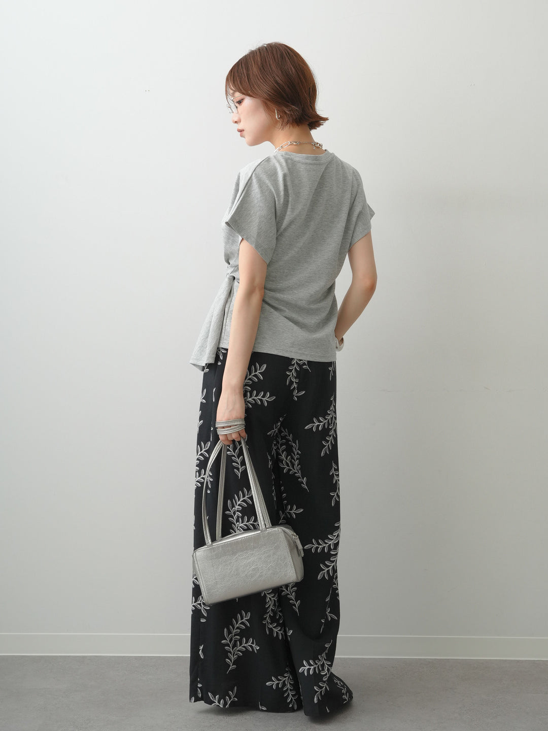 [SET]サイドノットTEE+リーフプリントタックワイドパンツ(2set)