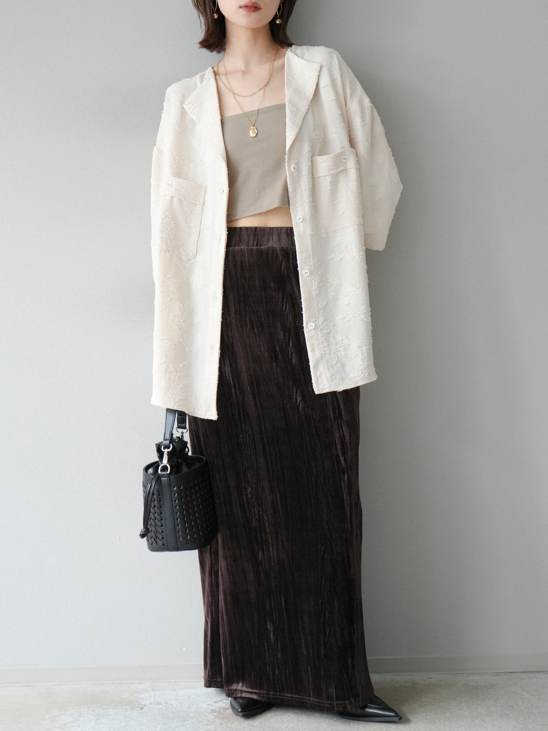 [予約]ジャガードハーフスリーブシャツ/アイボリー