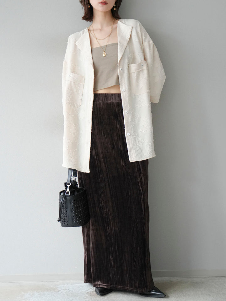 [予約]ジャガードハーフスリーブシャツ/アイボリー