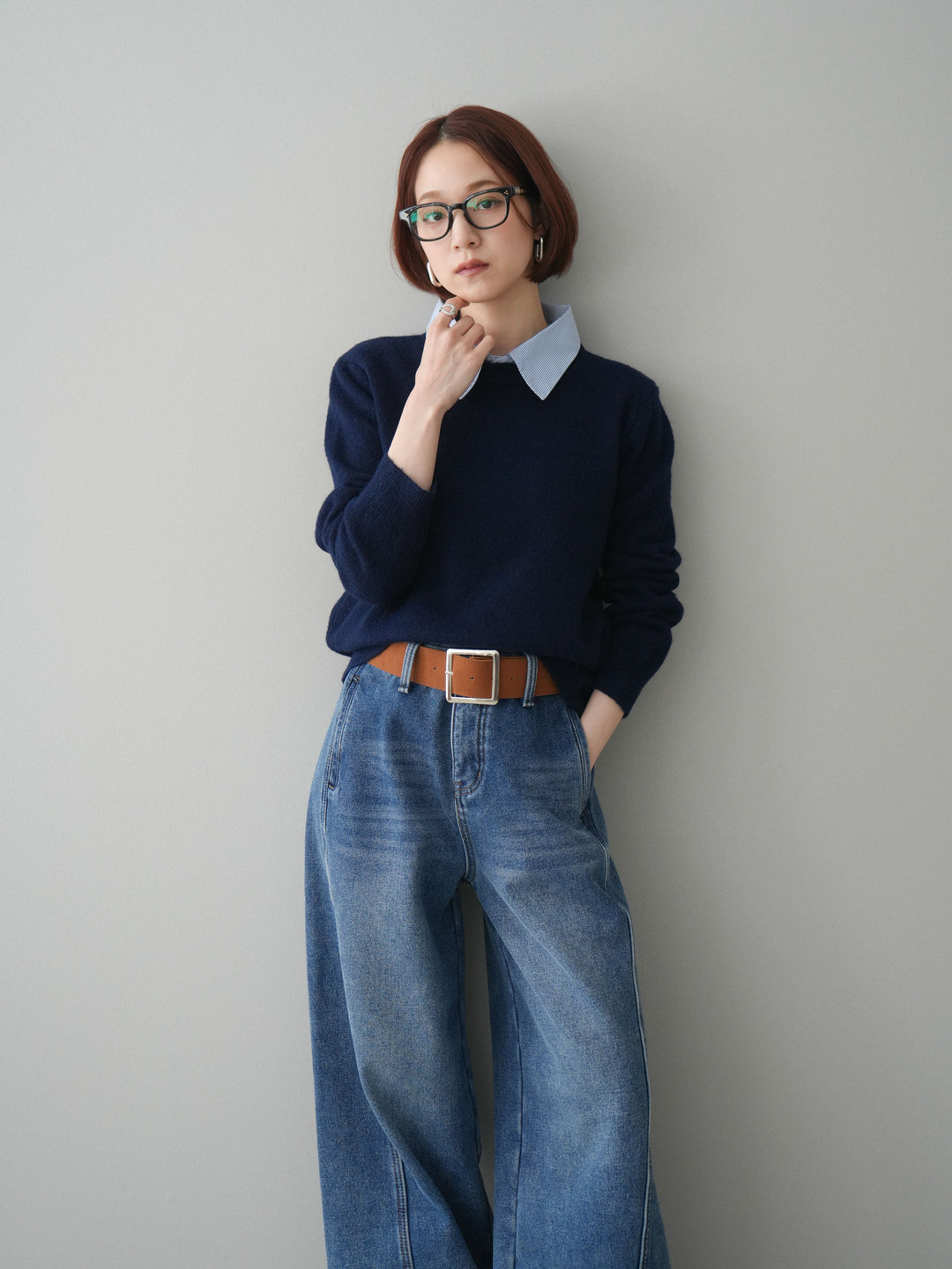 [予約]2WAY襟ニットプルオーバー/navy