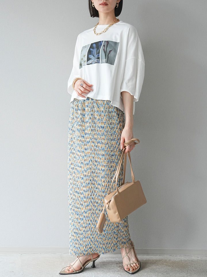 [予約]マルチカラーランダムプリーツタイトスカート/イエロー