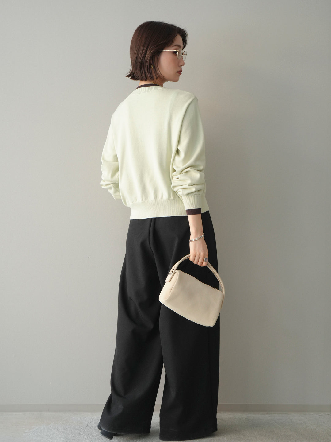 [予約]サテンベルトタックワイドパンツ/black