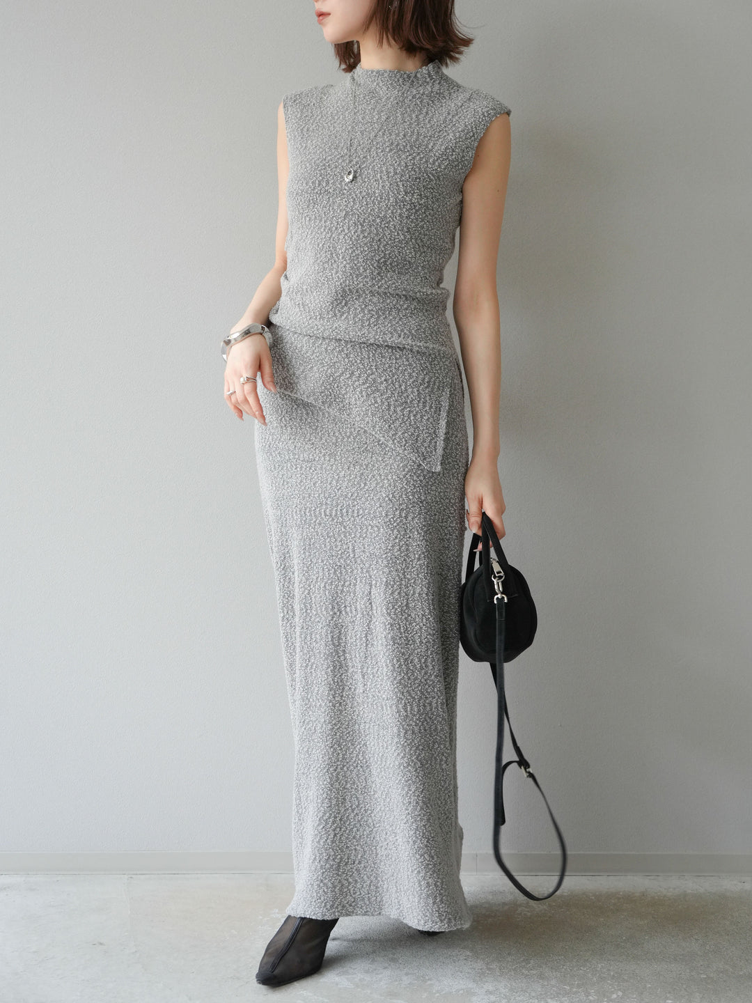 [予約]ブークレーニットIラインスカート/グレー