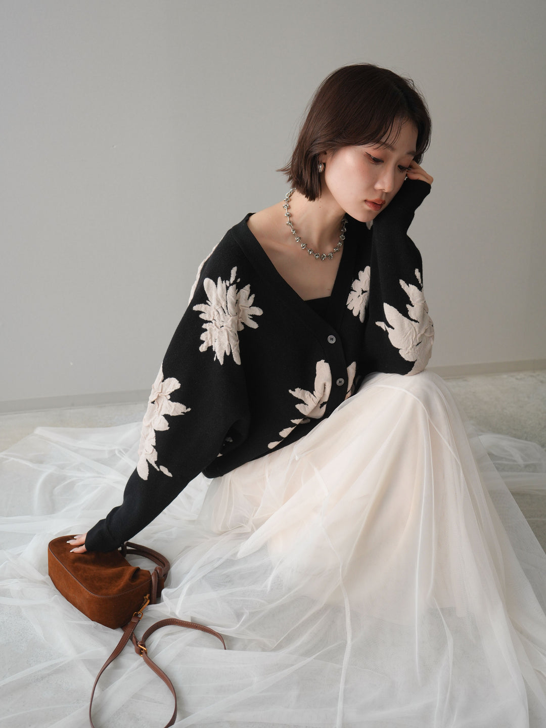 [SET]フラワージャガードニットカーディガン+フラワージャガードニットカーディガン(2set)