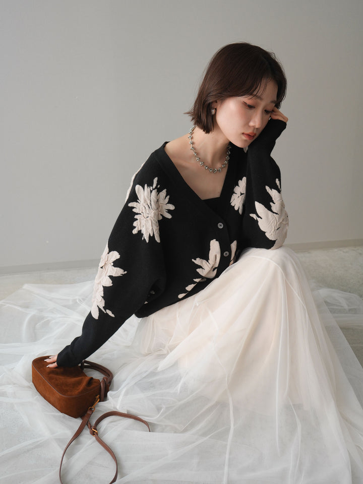 [SET]フラワージャガードニットカーディガン+フラワージャガードニットカーディガン(2set)