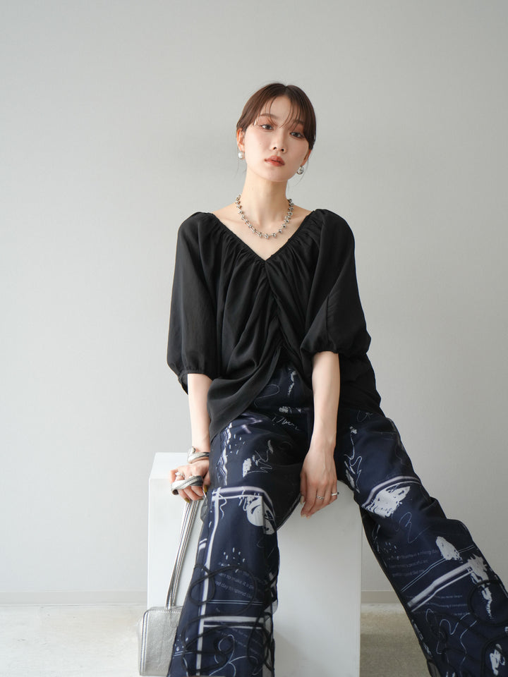 [予約]ボリュームスリーブシアータックブラウス/ブラック