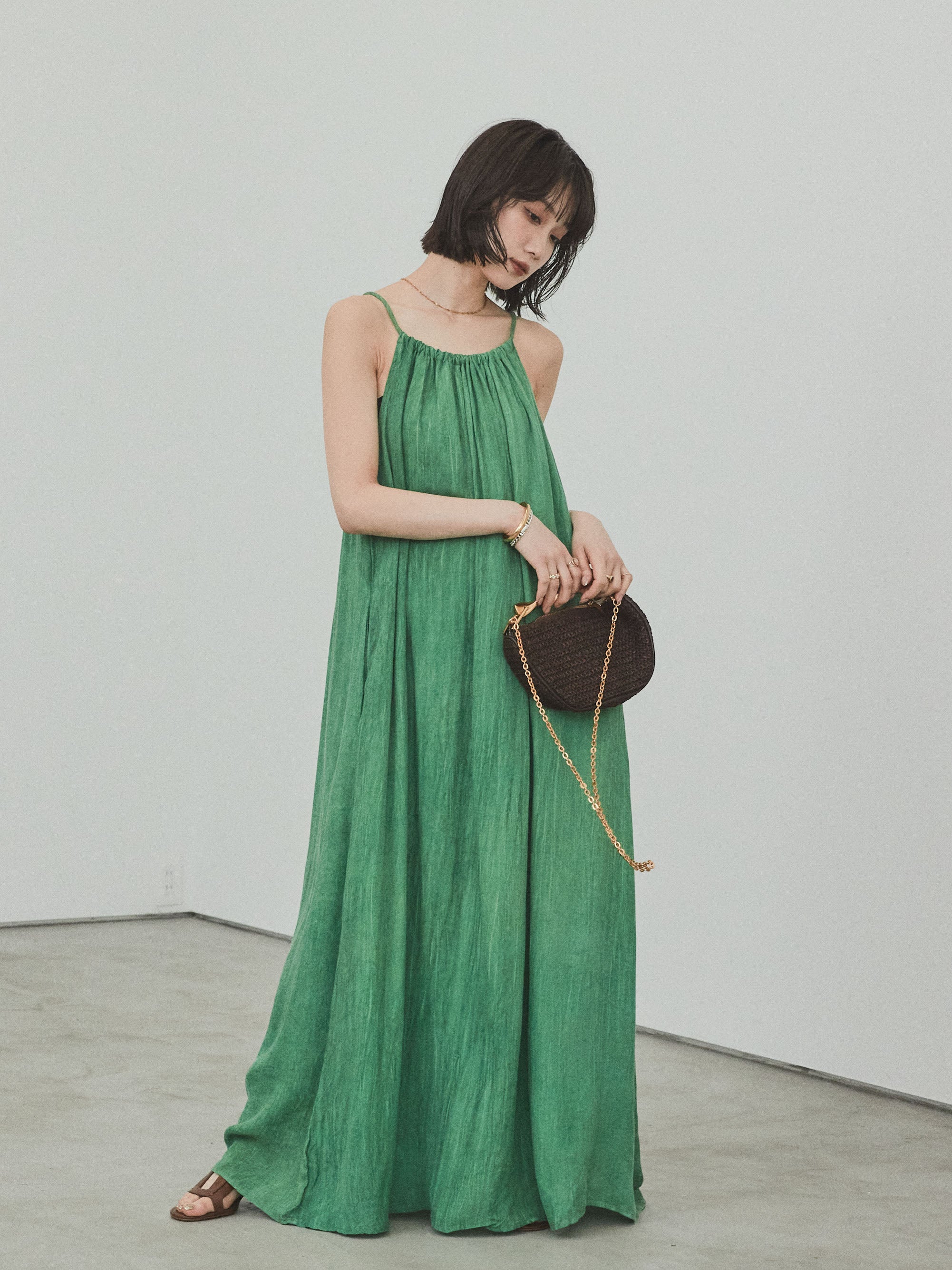 予約]ムラ染めキャミワンピース/グリーン – Lumier
