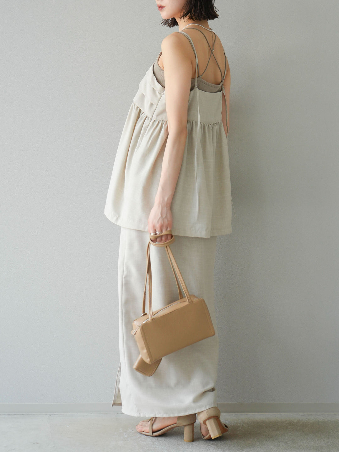 [予約]リネンライクZIPスリットタイトスカート/エクリュ