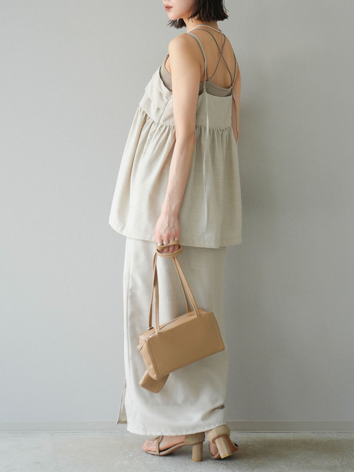 [予約]リネンライクZIPスリットタイトスカート/エクリュ