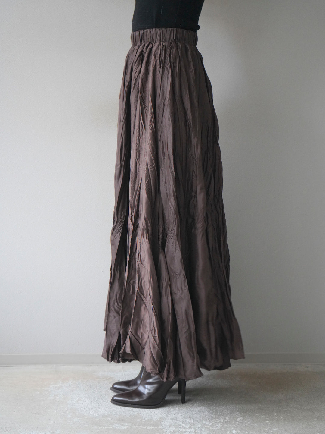 [予約]ワッシャープリーツロングスカート/brown