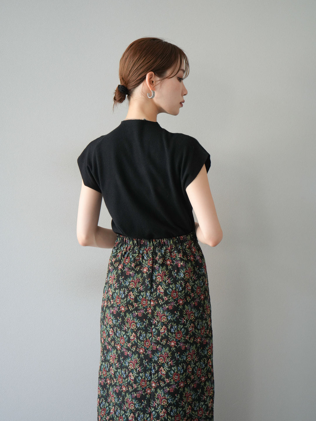 [予約]プチネックフレンチニットトップス/ブラック