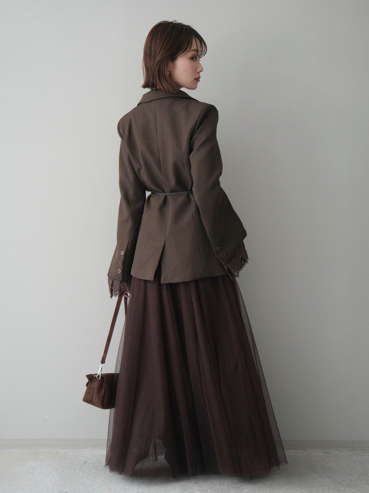 [SET]レースレイヤードスリットジャケット+チュールボリュームスカート(2set)