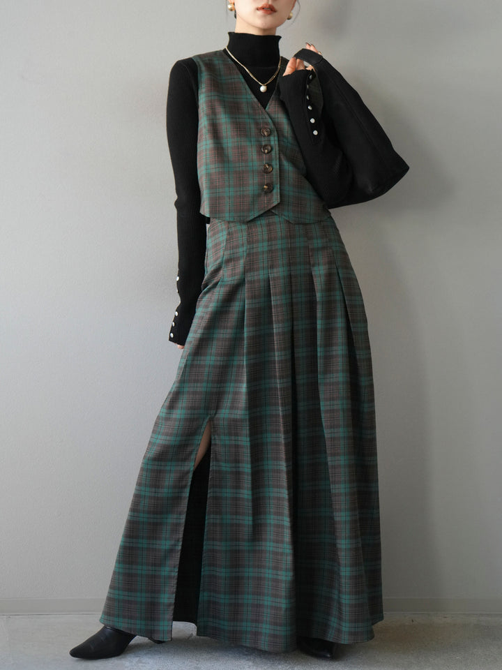 [予約]チェック柄ベスト/グリーン