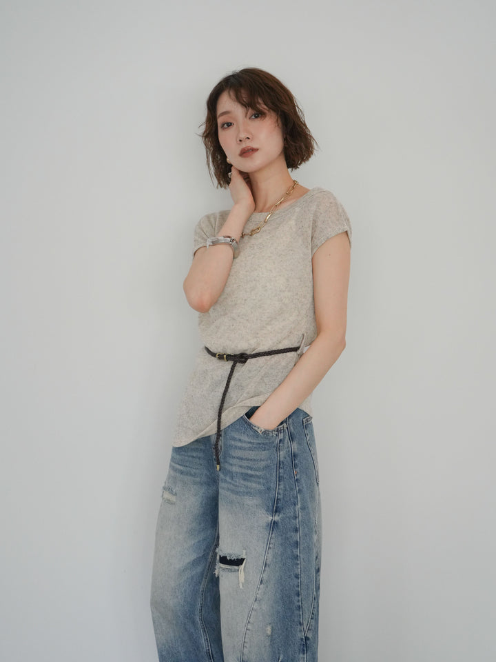 [予約]ベルト付アシメシアーニットトップス/beige