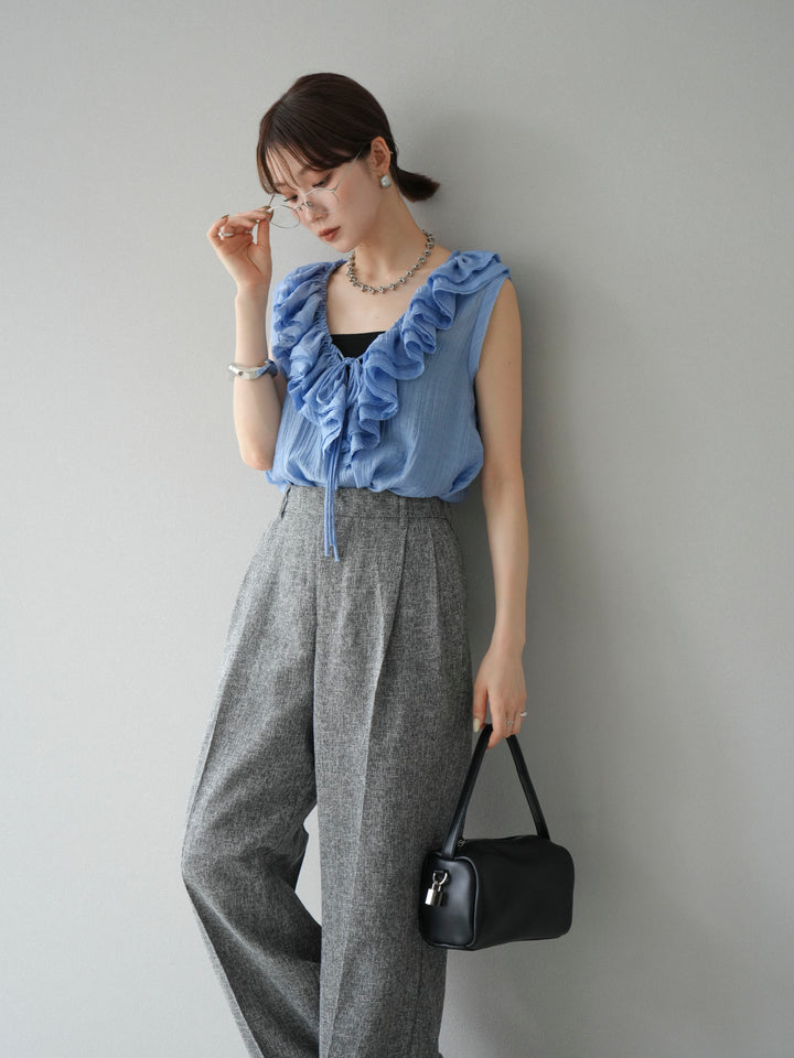[予約]ワッシャーラッフルノースリーブブラウス/ブルー