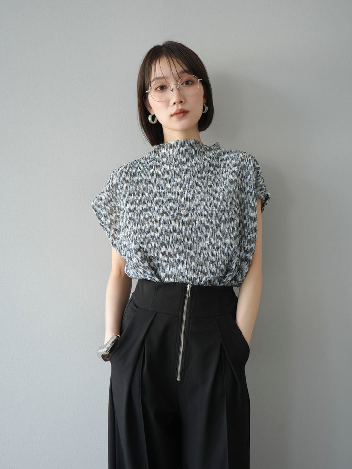 [SET] 多色隨機百褶法式上衣+拉鍊褶襉寬褲（2件套）