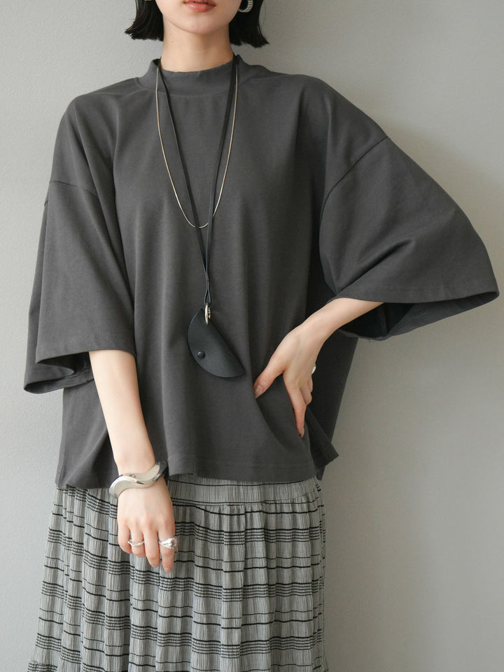 [予約]モックネックコットンルーズTシャツ/チャコール