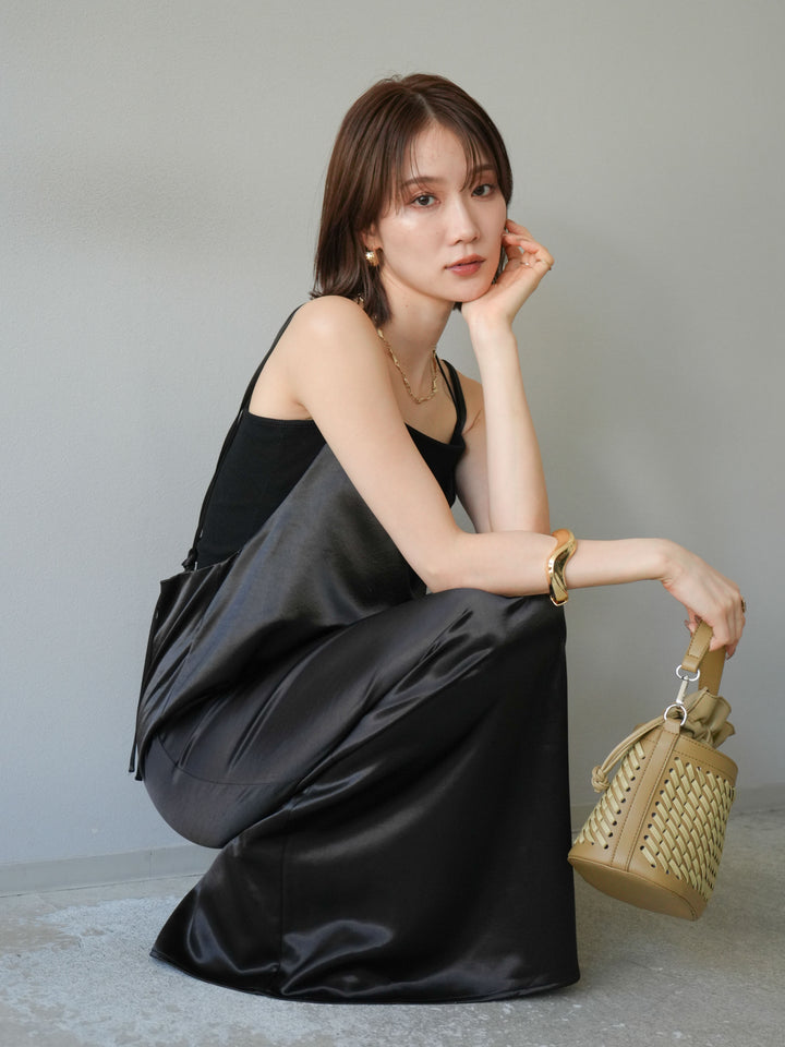 [予約]サテンキャミワンピース/ブラック